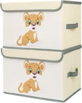 Kids Storage Boxes Toy Box Organizer With Lid Foldable - Beige Pack of 2