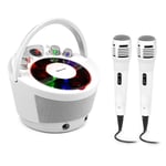 Karaoke Machine Bluetooth System 2 Microphones Kids CD Player LED Party White