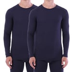 LANBAOSI Lot de 2 Haut Thermique Homme Hiver Chauds sous Vetement Maillot de Corps à Col Rond Manche Longue Base Layer pour Ski Running Cyclisme