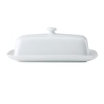 Mikasa Chalk Beurrier en porcelaine avec couvercle, 21cm | Beurrier blanc pour le petit déjeuner et le dîner | Grand porte-beurre | Lavable au lave-vaisselle et emballé dans un coffret cadeau