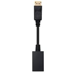 Convertisseur DisplayPort vers HDMI avec connecteurs DP mâle et HDMI femelle, couleur noire, longueur de 15 cm, idéal pour connecter des appareils avec sortie DisplayPort à des écrans avec entrée