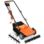 COSTWAY Scarificateur Electrique 1500W-2 en 1 Emmousseur-Largeur 32 cm-Bac de Ramassage 30 L-4 Profondeurs-2 Lames Amovibles-Orange