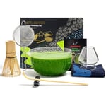 TEANAGOO Fouet à Matcha Japonais (7pcs) Set de Matcha Kit Mtacha Bol à Matcha avec bec verseur Fouet à Matcha en Bambou (chasen) Cuillère Support pour Fouet à Matcha. N21, verre transparent