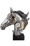 Casablanca Sculpture décorative Figurine Cheval Steampunk en résine - Accessoires Salon - Cadeau - Couleur : Argent cuivre - Hauteur 34 cm