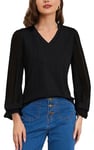 Belle Poque Women's Jumper Chiffon Long Sleeve V-Neck Summer Tops Knitted Lightweight Pullover Sweater Black XXL