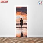 Sticker Porte Silhouette Plage 204 x 73 cm