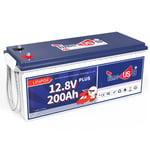 Timeusb Batterie LiFePO4 12V 200Ah Plus Batterie Rechargeable avec Puissance de Sortie Max. 2560W, avec 200A BMS 15000 Cycles Profonds pour Camping-Car Caravane Solaire Bateaux