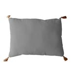 Coussin Gris Clair avec 4 Pompons Jute - Rectangulaire 50x70 cm - 100% Coton certifié Oeko Tex - Oreiller décoratif de qualité - Collection Panama - Enjoy Home