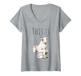 Womens Funny Bull Sitting on Toilet – Hilarious Animal Adult Joke V-Neck T-Shirt