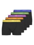 JACK & JONES Men's Jacleo Solid Trunks 5 Pack Boxer Shorts, Black/pack: black-black-black-black, XL