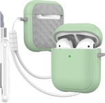 Étui pour AirPods Case Cover avec kit de Nettoyage, Housse de Protection complète Contre Les Chutes avec lanière, Couleur Macaron Jeune pour Airpods 2/1 gén,Vert/Gris