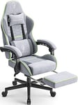 Dowinx Chaise de Gaming en Tissu - avec Coussin de Printemps - avec appuie-tête - avec Repose-Pied - Gris et Vert