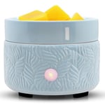 Electric Wax Melts Burner Ceramic Wax Melts Warmer 3-in-1 Scented Candle Wax Melter Electric Fragrance Oil Burner for Scented Wax Cube Aromatherapy Home Office Bedroom Gifts-Blue Embossed Leaves