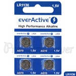 4 x everActive AG10 LR54 Alkaline batteries LR1130 189 389 1.5V GREAT VALUE