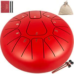 Ner Steel Tongue Drum, Hang Drum Instrument 11 Tones, Hang Drum Instrument 20 cm (Red)