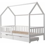 Happy Garden - Lit cabane pour enfant 190x90cm blanc avec tiroirs marceau