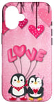 iPhone 16 Penguin Love - Cute Pink Valentine's Day Sweetheart Penguins Case