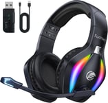 ¿2024 Nouveau¿FC100 Casque de Jeu sans Fil - 2,4 GHz et Casque Bluetooth avec Microphone - Son stéréo 3D et autonomie de 50 Heures - pour PS5/PS4/PC/tablettes/Switch/smartphones, Noir