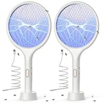 YISSVIC Raquette Electrique Insectes, 2 PCS Raquette Anti Moustiques Électrique 4000 V 1500 mAh Rechargeable avec Base Stable Contre Moustiques Mouches Insectes Volants, Blanc