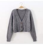 HKVML Short High Waist Slimming Plastic Flower Sweater Women's New Single-breasted Knitted Cardigan Twist Small Jacket,Grey