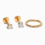 Claire's Boucles d'oreilles pour piercing de cartilage 1,0 mm en zircon cubique en titane couleur dorée - Lot de 3