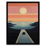 Long Road Home Just Follow the Sun Blue Pink Seascape Oil Painting Art Print Framed Poster Wall Decor