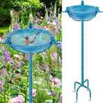 Abreuvoir Oiseaux Exterieur Sur Pied,Hauteur 120Cm,Bain D'Oiseaux Antique Avec Plateau De Diamètre 27Cm,Mangeoire Oiseaux Sauvage Décoration En Fonte Pour Le Jardin (Vintage Bleu)