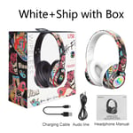 White-750 Casque sans fil Bluetooth 5.1 avec micro pour enfants, casque DJ, lumière LED RVB, écouteurs PC Gamer, prise en charge de la carte TF, graffiti ""Nipseyteko