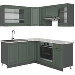 Vicco - Cuisine en angle Fame-Line, Vert et or campagne/anthracite, 160 x 60 cm sans plan de travail