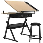 Soges Table à Dessin Planche à Dessin avec Tabouret Réglable en Hauteur de 70 à 86 cm avec Tiroirs et Étagère de Rangement Bureau d'Ordinateur,Noir