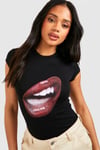 Cap Sleeve Fitted Lips Graphic T-shirt