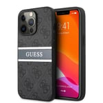 Genuine Guess 4G Printed Leather Pattern Stripe Case For iPhone 13 Pro Max -Grey