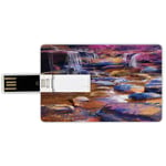 16G USB Flash Drives Credit Card Shape Waterfall Memory Stick Bank Card Style Painting of Fairy River amongst Colorful Rocks Myst Artistic Universe,Chocolate Pink Teal Waterproof Pen Thumb Lovely Jump