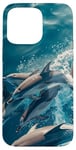 Coque pour iPhone 15 Pro Max Blue Splash Dolphins Modern Ocean