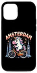 Coque pour iPhone 15 Pro Amsterdam Pays-Bas Licorne Vélo Fille Femme Rainbow
