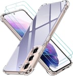 Coque Pour Samsung Galaxy S22+/ S22 Plus 5g/ 4g Avec 2 Pièces Protection Écran En Verre Trempé,Transparent Étui De Protection En Silicone Antichoc,Clair Mince Souple Tpu Bumper Housse(Q255)