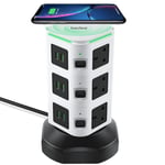 Tower Extension Lead, bedee Plug Tower with 6 USB Slots, 9 Sockets & Wireless Charger, Vertical Multi Plug Power Strips with 2M Extension Cord, Surge Protector & Individual Switches, Black