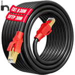 Cable Ethernet 30M Cat 8,Cable Rj45 30 Mètres Long Blindé Sftp Câble Réseau Haut Débit Fibre Fil Ethernet 30M Câble Lan Internet Gigabit 40Gbps 2000Mhz 26Awg Poe Noir Pour Routeur Modem