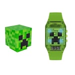 Paladone Minecraft Creeper Light with Official Creeper Sounds, Battery Powered & Minecraft Unisex Kid's Digital Analog Quartz Watch with Rubber Strap MIN4014
