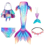 5-pack flickor sjöjungfru svans badkläder barn sjöjungfru Ariel cosplay kostym fantasi strand bikini Set 2 130