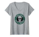 Womens Fueled By Coffee & True Crime Skeleton, True Crime Coffee V-Neck T-Shirt