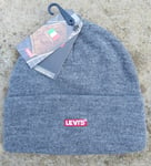 LEVI'S Mid Grey Melange Cuff BEANIE RED LOGO Hat Toque UNISEX MADE IN ITALY