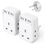 UK to European Travel Adapter 2 Pack, AODENG UK to EU Travel Adapter with 3 USB Ports (1 20W USB C), European Plug Adapter with 2 Shaver Adapter for Germany France Poland Spain and More (Type E/F)