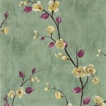 Hode Papier Peint Autocollant Rouleau Adhesif Mural Meuble, Revetement Film Adhesif Meuble Cuisine Decoratif, Papier Peint Vert Vintage Tropical Feuillage Fleuri Motif Vert Floral Prune 44×300cm