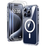 TAURI Magnétique Coque Compatible avec iPhone 15 Pro Max avec 2 Protecteurs d'écran [Compatible avec Mag-Safe ] -Coque Mince 6,7 Pouces-Transparent