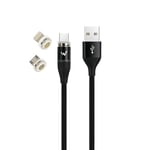 W Wonder Full Power - Cable tressé Magnétique 3 en 1 USB-A vers USB-C/Lightning/Micro-USB - 1m - Noir - Charge et synchronise