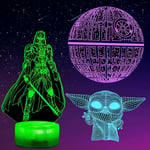 Star Night Light Wars 3D-lampa Star Wars-lampa 3 mönster 3D-nattlampa presenter till barn pojkar 7 färger byter Star Wars-d-WELLNG Star Wars Combo-paket