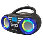 KLIM B3 Portable CD Player - NEW 2024 - FM Radio CD MP3 Bluetooth AUX USB RGB Lights - CD Boombox - Wired and Wireless Mode with Rechargeable Batteries - Upgraded CD Laser Lens - Digital EQ - Blue