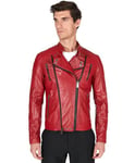 D'Arienzo Veste Cuir Roux Vintage Homme Blouson Moto Motard Cuir Véritable Made in Italy Kevin 46/S/Rouge