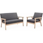 Banquette et fauteuil 3 places en bois et tissu. Isak. l 114 x p 69.5 x h 73cm Polyester Gris foncé